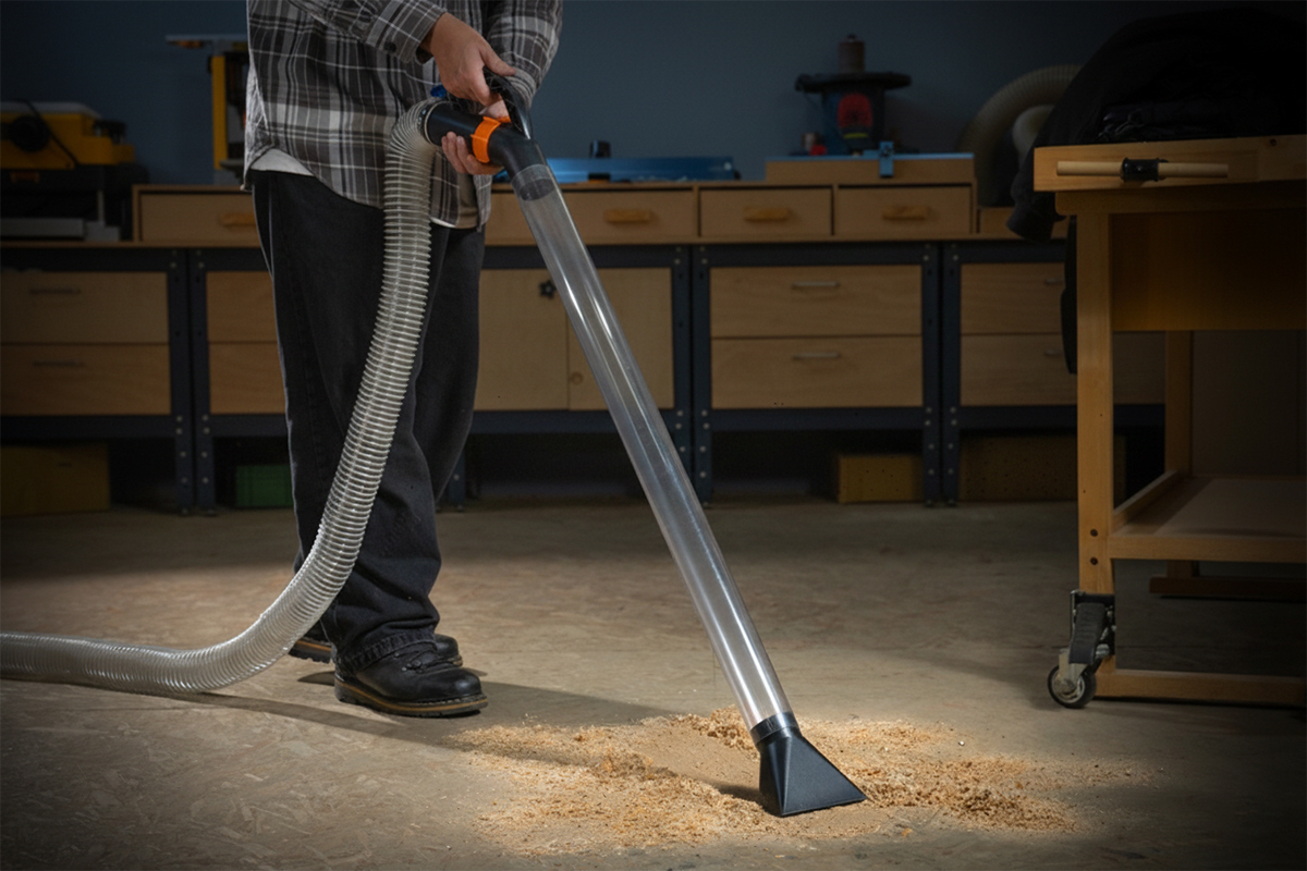 Dust collection floor sweep kit cleaning workshop floor