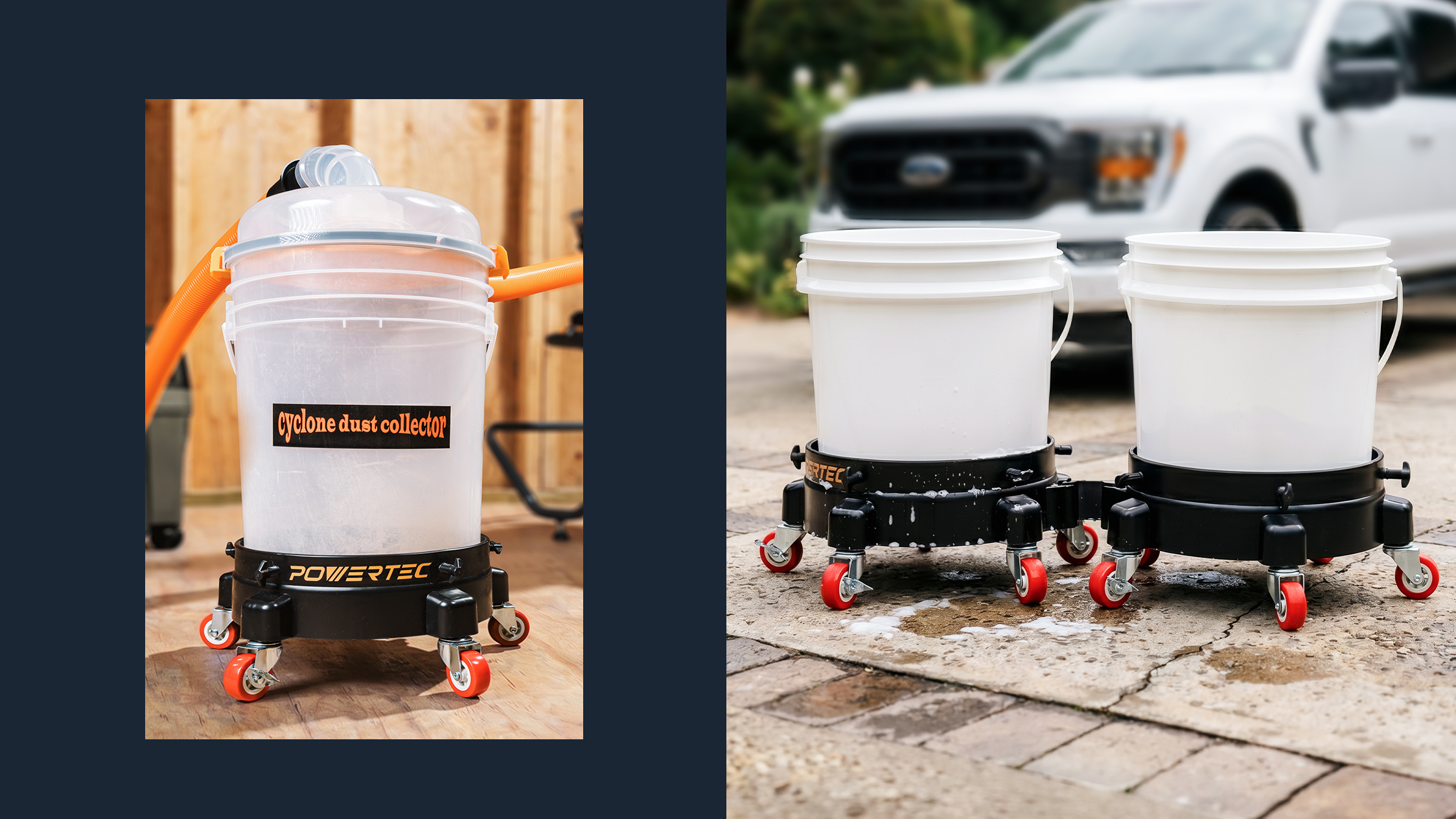 Dust collection system upgrade with cyclone separator and bucket dolly