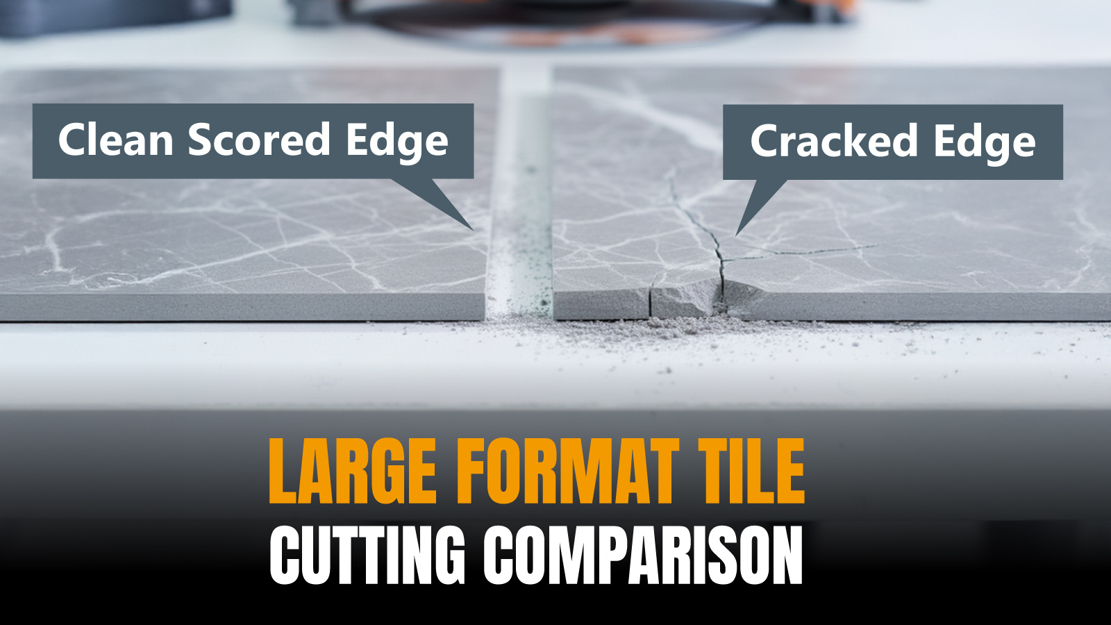 Comparison between clean score line and cracked edge caused by double scoring