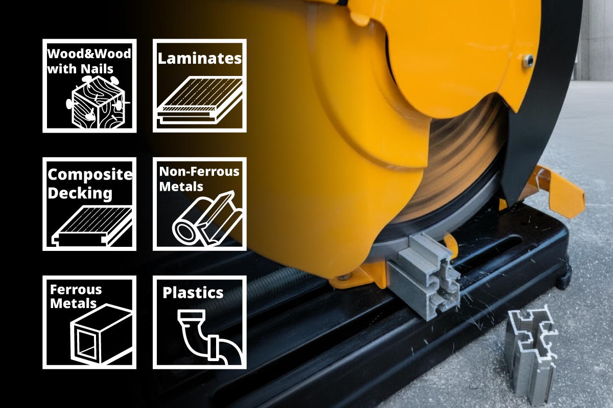 multi material chop saw cutting metal wood and plastic