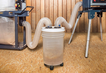 A cyclone separates heavy dust debris and fine-particle dust before they enter your dust collector. Heavy dust particles stay in the cyclone while the lighter, fine-particle debris moves on to your dust filter.